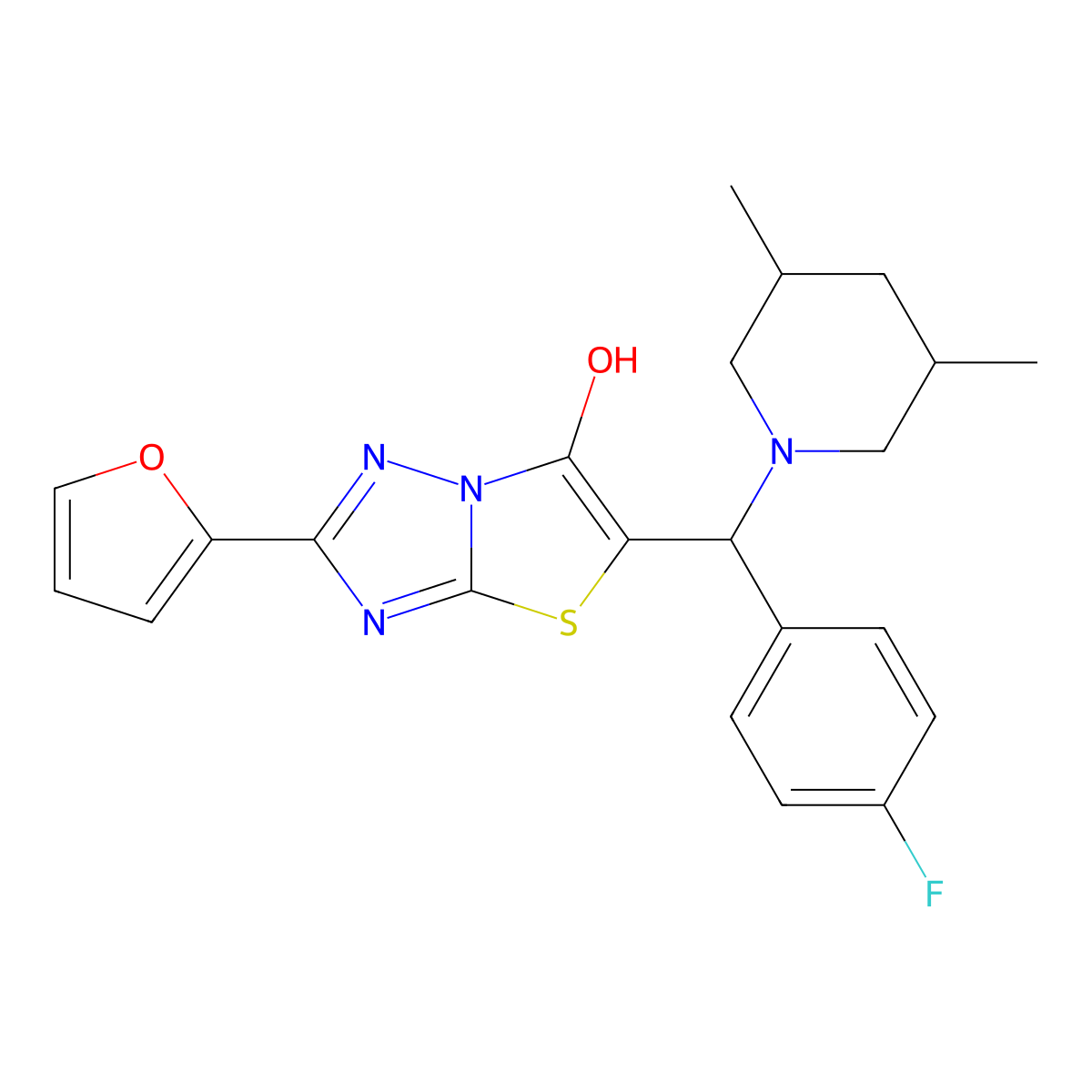 5-((3,5-Dimethylpiperidin-1-yl)(4-fluorophenyl)methyl)-2-(furan-2-yl)thiazolo[3,2-b][1,2,4]triazol-6-ol molecular structure, CAS 1052555-99-3