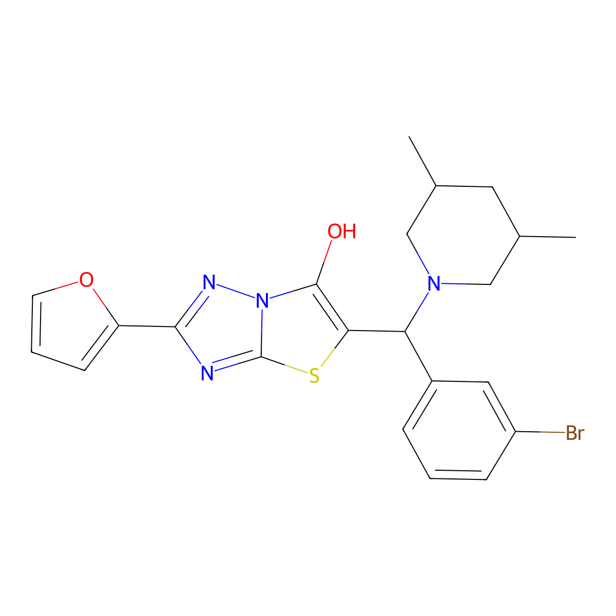 5-((3-Bromophenyl)(3,5-dimethylpiperidin-1-yl)methyl)-2-(furan-2-yl)thiazolo[3,2-b][1,2,4]triazol-6-ol molecular structure, CAS 1052556-03-2