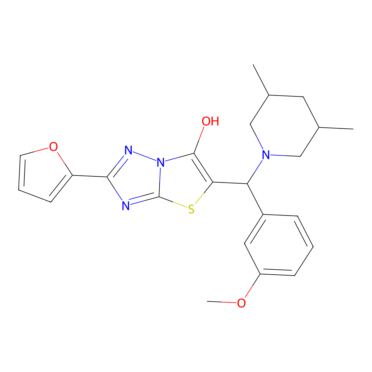 5-((3,5-Dimethylpiperidin-1-yl)(3-methoxyphenyl)methyl)-2-(furan-2-yl)thiazolo[3,2-b][1,2,4]triazol-6-ol molecular structure, CAS 1052557-70-6