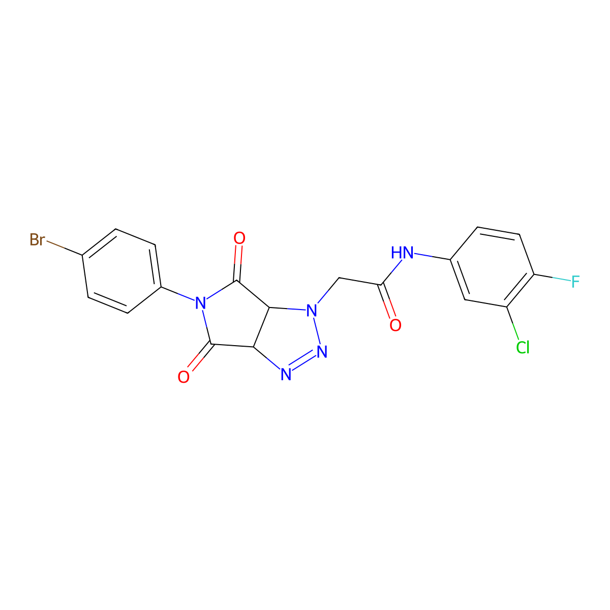2-(5-(4-bromophenyl)-4,6-dioxo-4,5,6,6a-tetrahydropyrrolo[3,4-d][1,2,3]triazol-1(3aH)-yl)-N-(3-chloro-4-fluorophenyl)acetamide molecular structure, CAS 1052558-05-0