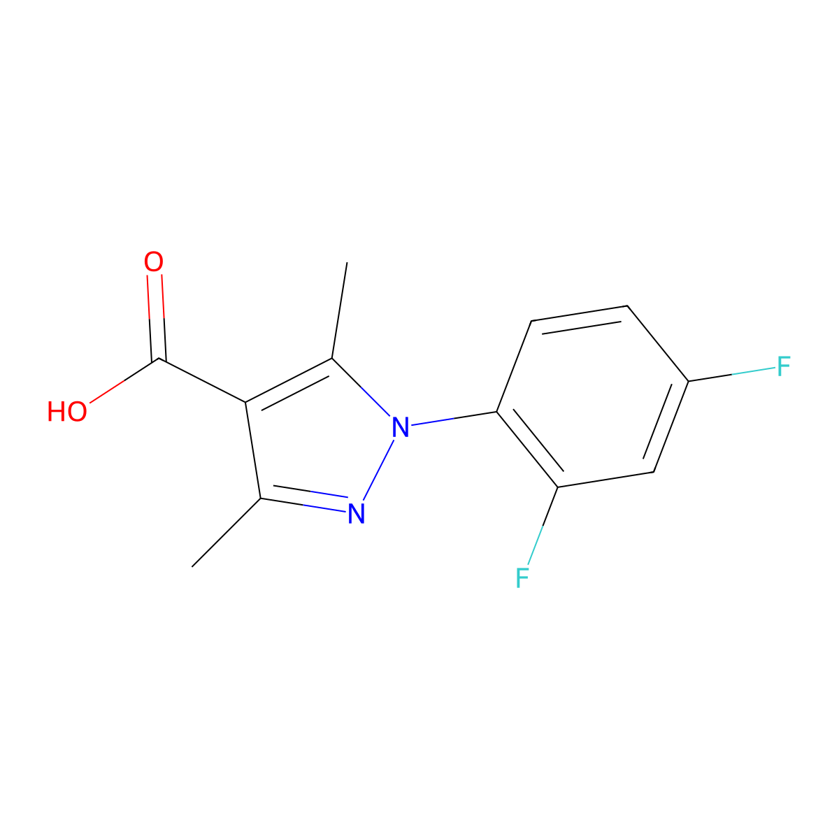 1-(2,4-difluorophenyl)-3,5-dimethyl-1H-pyrazole-4-carboxylic acid molecular structure, CAS 1052558-50-5