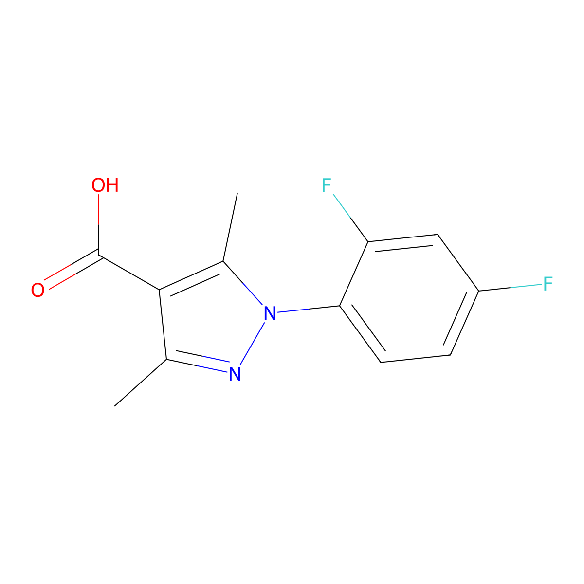 1-(2,4-difluorophenyl)-3,5-dimethyl-1H-pyrazole-4-carboxylic acid molecular structure, CAS 1052558-50-5