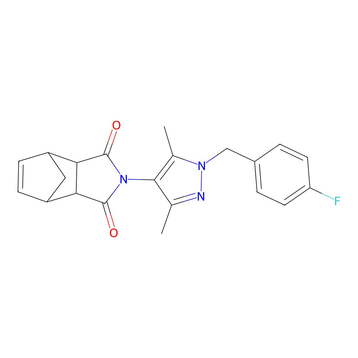2-(1-(4-fluorobenzyl)-3,5-dimethyl-1H-pyrazol-4-yl)-3a,4,7,7a-tetrahydro-1H-4,7-methanoisoindole-1,3(2H)-dione molecular structure, CAS 1052559-02-0