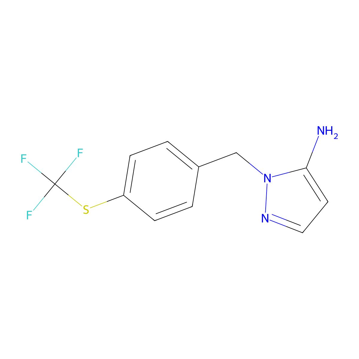 1-({4-[(trifluoromethyl)sulfanyl]phenyl}methyl)-1H-pyrazol-5-amine molecular structure, CAS 1052559-51-9