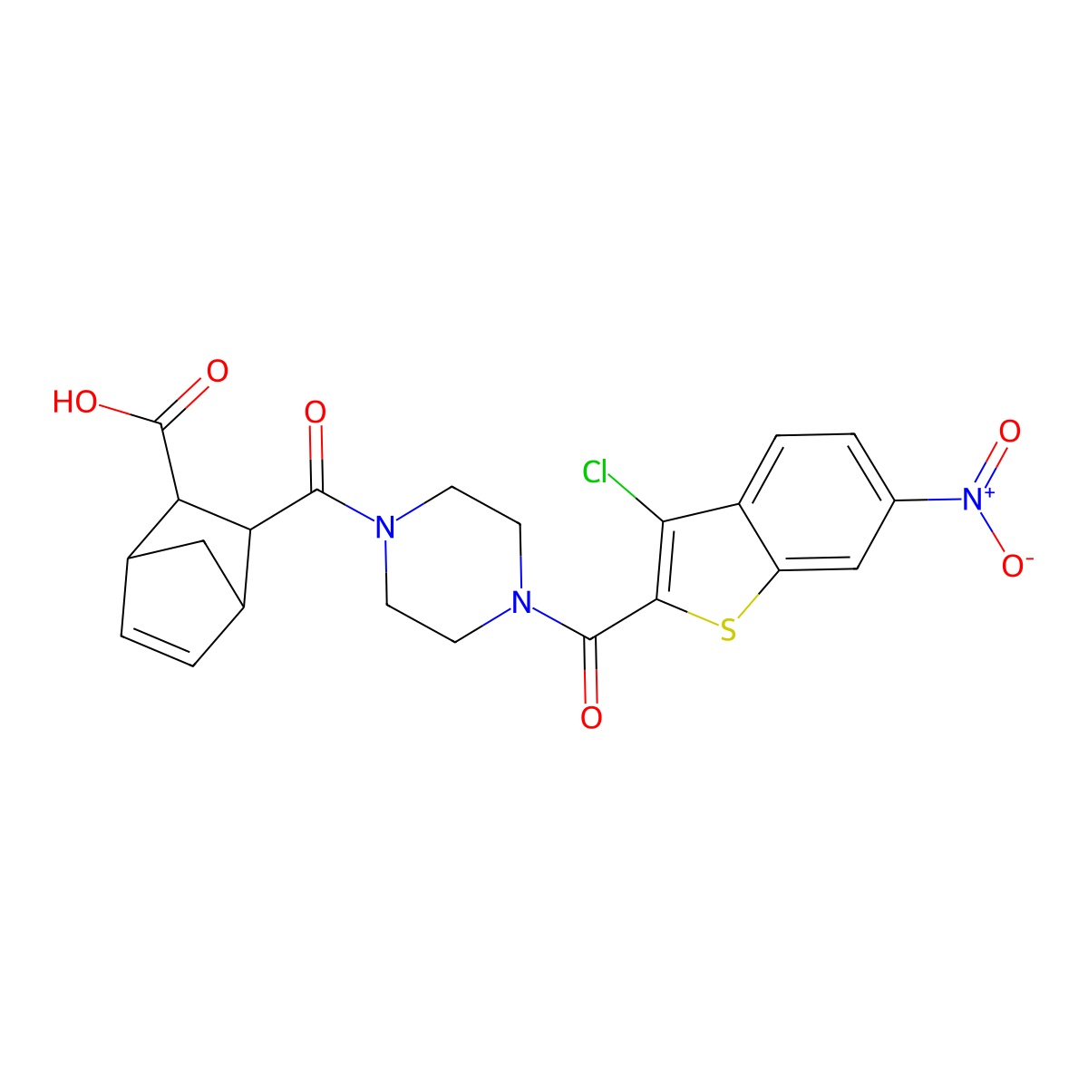 3-({4-[(3-Chloro-6-nitro-1-benzothiophen-2-yl)carbonyl]piperazin-1-yl}carbonyl)bicyclo[2.2.1]hept-5-ene-2-carboxylic acid molecular structure, CAS 1052559-56-4