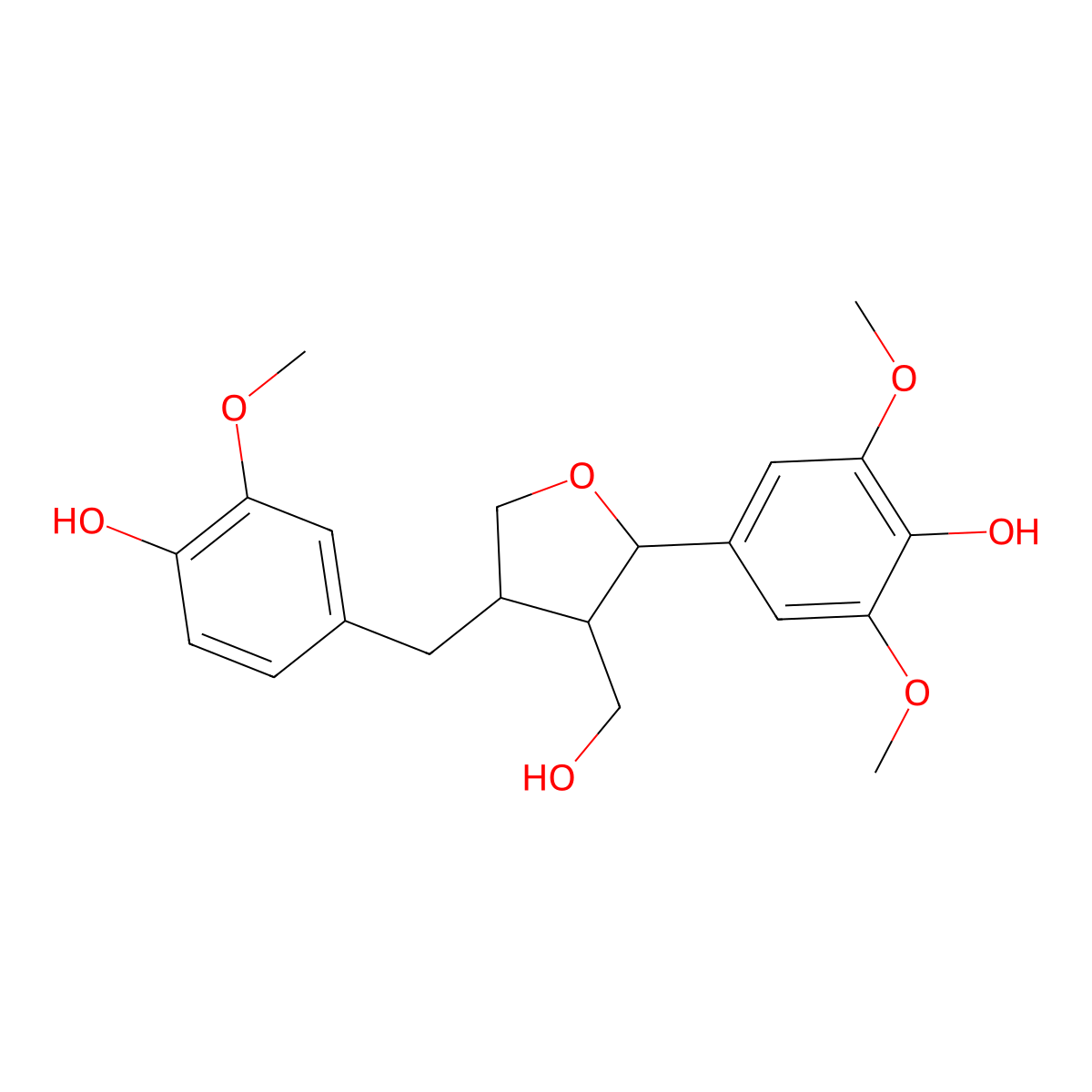 4-[(2S,3R,4R)-4-[(4-hydroxy-3-methoxyphenyl)methyl]-3-(hydroxymethyl)oxolan-2-yl]-2,6-dimethoxyphenol molecular structure, CAS 105256-12-0