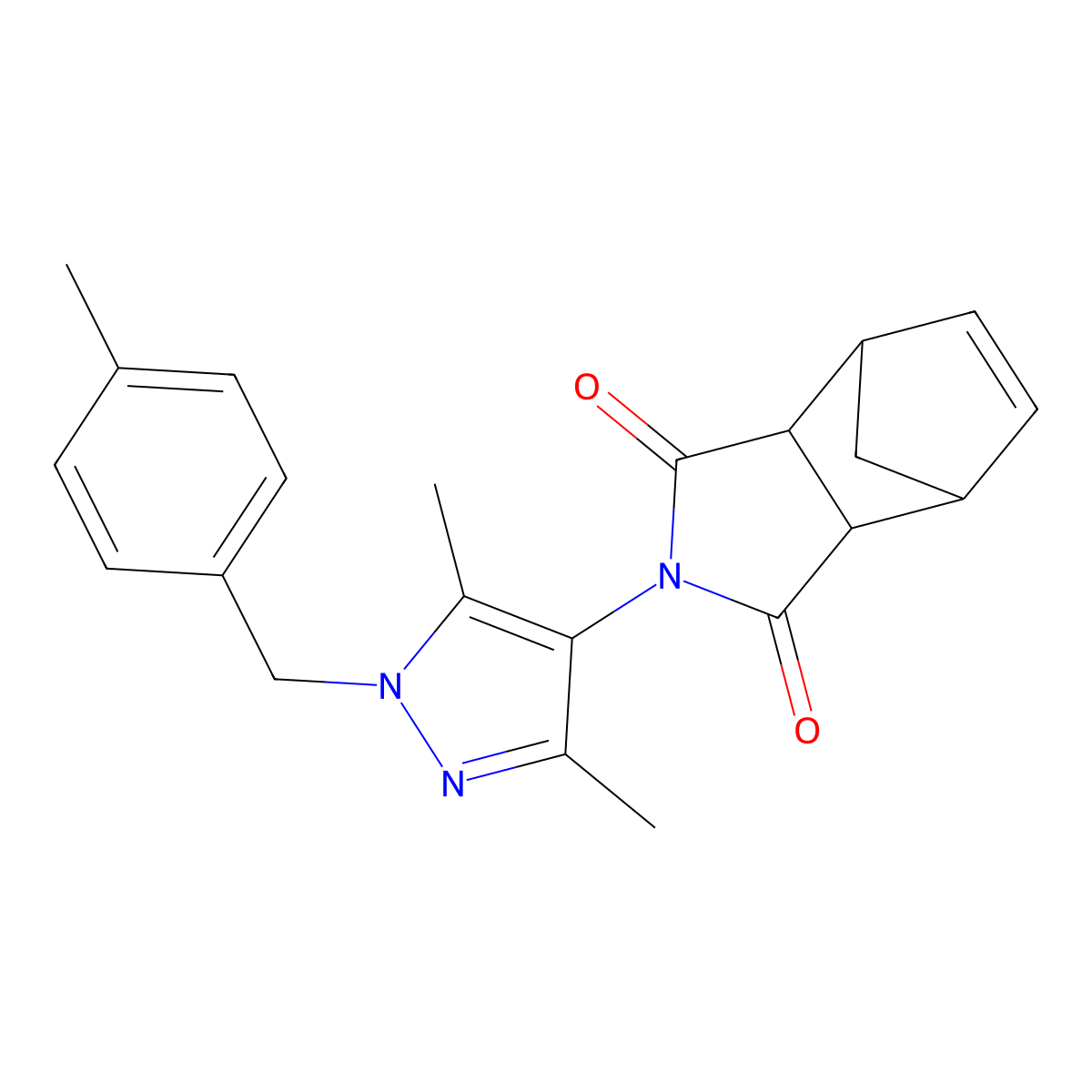 2-(3,5-dimethyl-1-(4-methylbenzyl)-1H-pyrazol-4-yl)-3a,4,7,7a-tetrahydro-1H-4,7-methanoisoindole-1,3(2H)-dione molecular structure, CAS 1052560-73-2