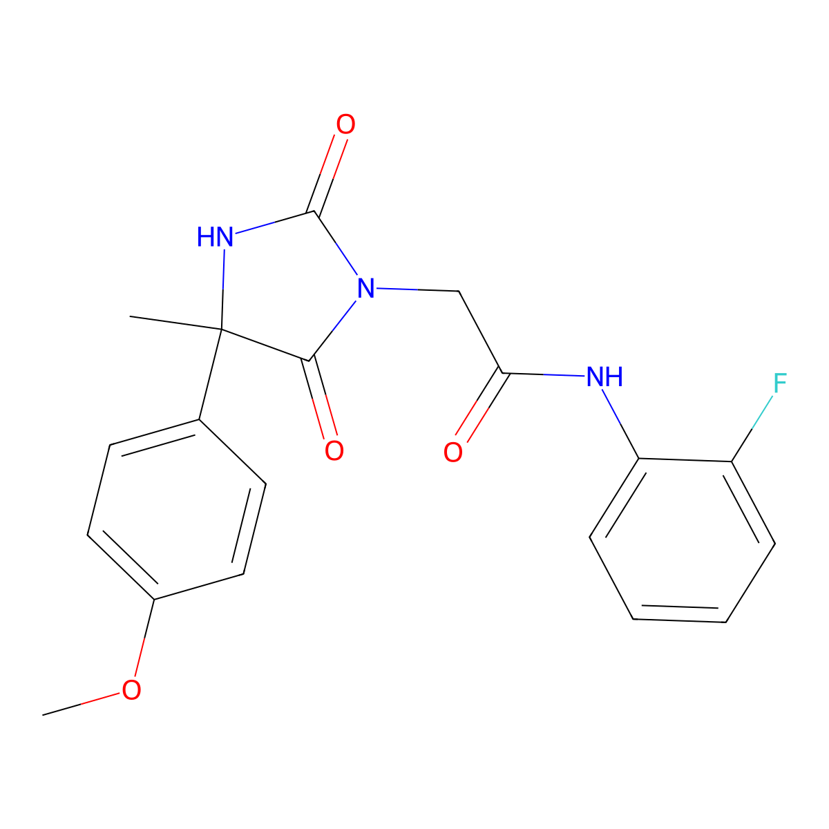 N-(2-fluorophenyl)-2-[4-(4-methoxyphenyl)-4-methyl-2,5-dioxoimidazolidin-1-yl]acetamide molecular structure, CAS 1052560-81-2