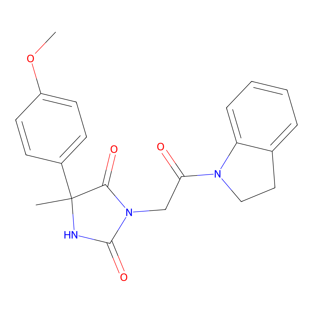 3-(2-(Indolin-1-yl)-2-oxoethyl)-5-(4-methoxyphenyl)-5-methylimidazolidine-2,4-dione molecular structure, CAS 1052561-14-4