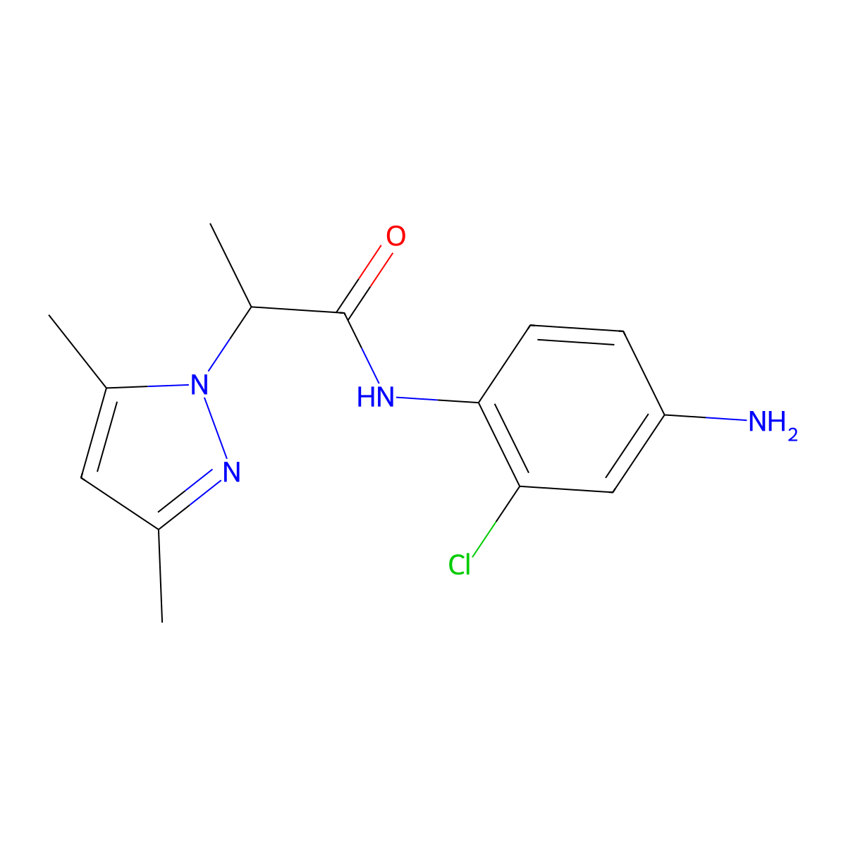 N-(4-amino-2-chlorophenyl)-2-(3,5-dimethyl-1H-pyrazol-1-yl)propanamide molecular structure, CAS 1052561-17-7