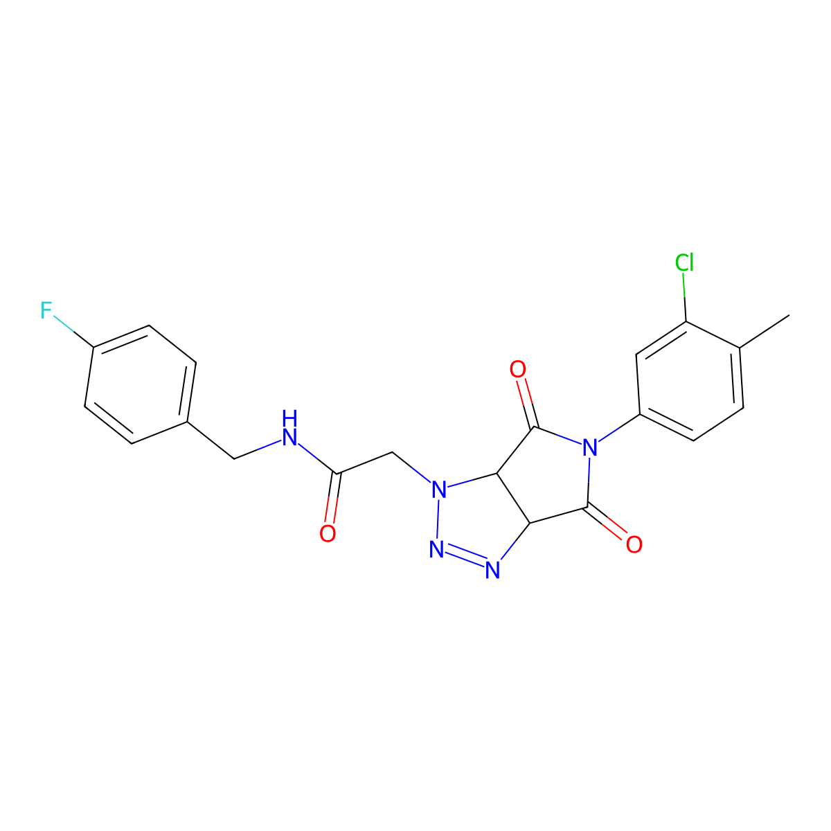 2-(5-(3-chloro-4-methylphenyl)-4,6-dioxo-4,5,6,6a-tetrahydropyrrolo[3,4-d][1,2,3]triazol-1(3aH)-yl)-N-(4-fluorobenzyl)acetamide molecular structure, CAS 1052561-43-9