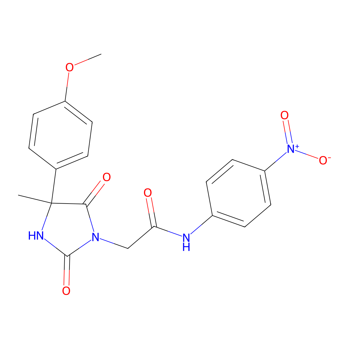 2-[4-(4-methoxyphenyl)-4-methyl-2,5-dioxoimidazolidin-1-yl]-N-(4-nitrophenyl)acetamide molecular structure, CAS 1052561-61-1