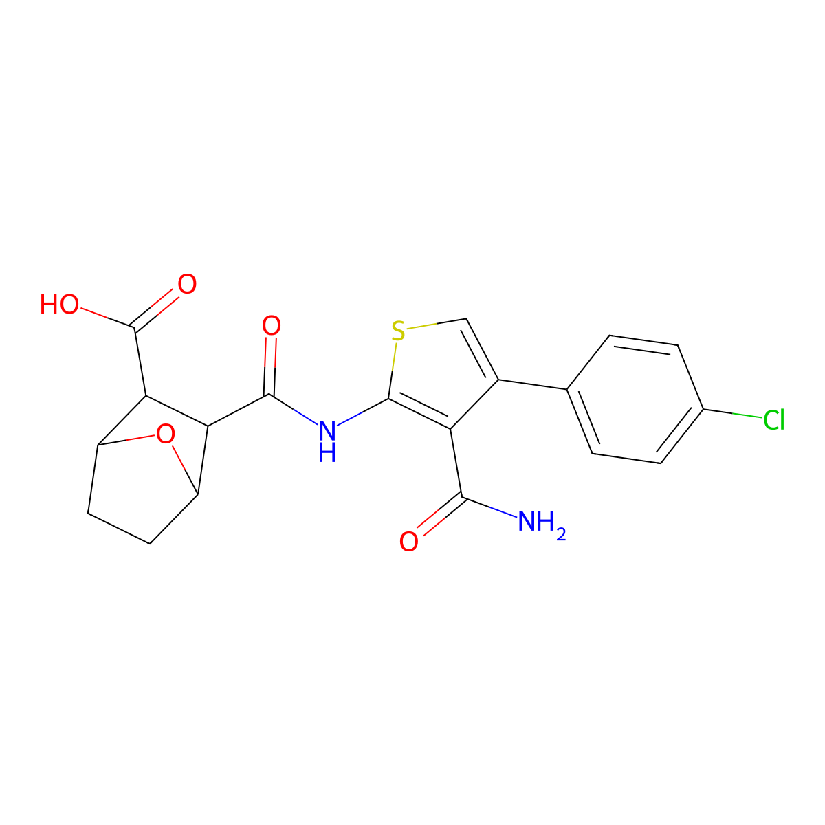 3-{[3-Carbamoyl-4-(4-chlorophenyl)thiophen-2-yl]carbamoyl}-7-oxabicyclo[2.2.1]heptane-2-carboxylic acid molecular structure, CAS 1052561-69-9
