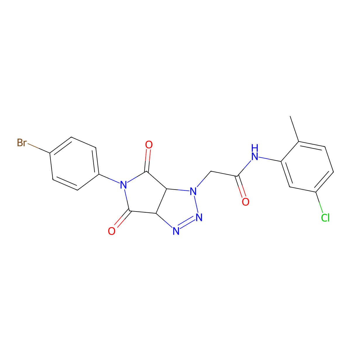 2-(5-(4-bromophenyl)-4,6-dioxo-4,5,6,6a-tetrahydropyrrolo[3,4-d][1,2,3]triazol-1(3aH)-yl)-N-(5-chloro-2-methylphenyl)acetamide molecular structure, CAS 1052561-79-1