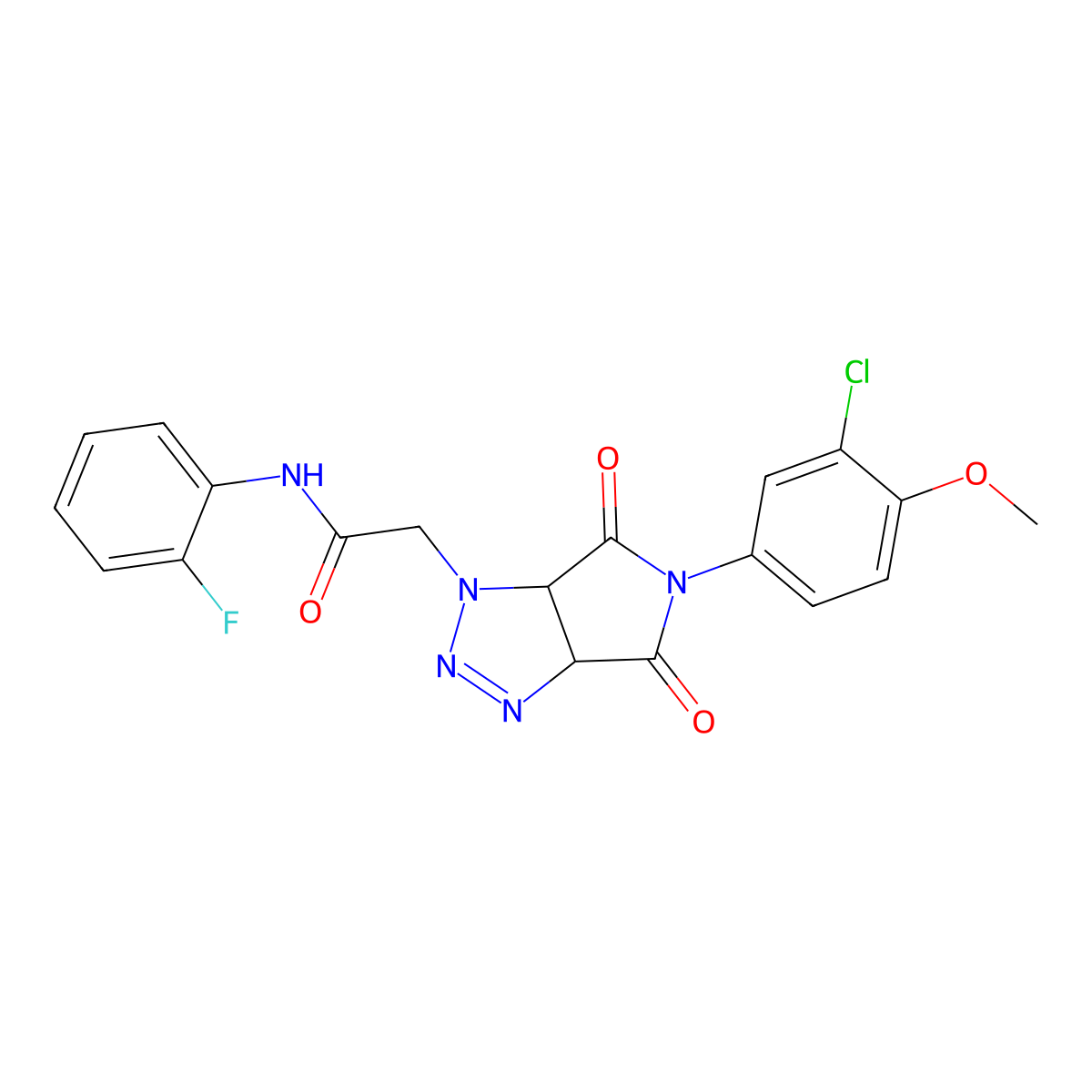 2-[5-(3-chloro-4-methoxyphenyl)-4,6-dioxo-4,5,6,6a-tetrahydropyrrolo[3,4-d][1,2,3]triazol-1(3aH)-yl]-N-(2-fluorophenyl)acetamide molecular structure, CAS 1052562-85-2