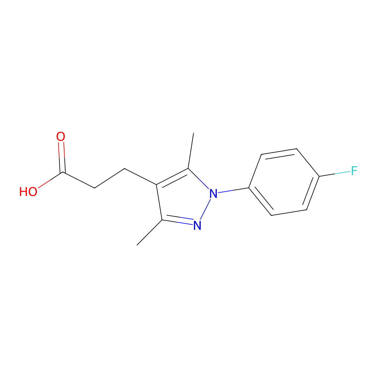 3-[1-(4-Fluorophenyl)-3,5-dimethyl-1H-pyrazol-4-YL]propanoic acid molecular structure, CAS 1052563-28-6