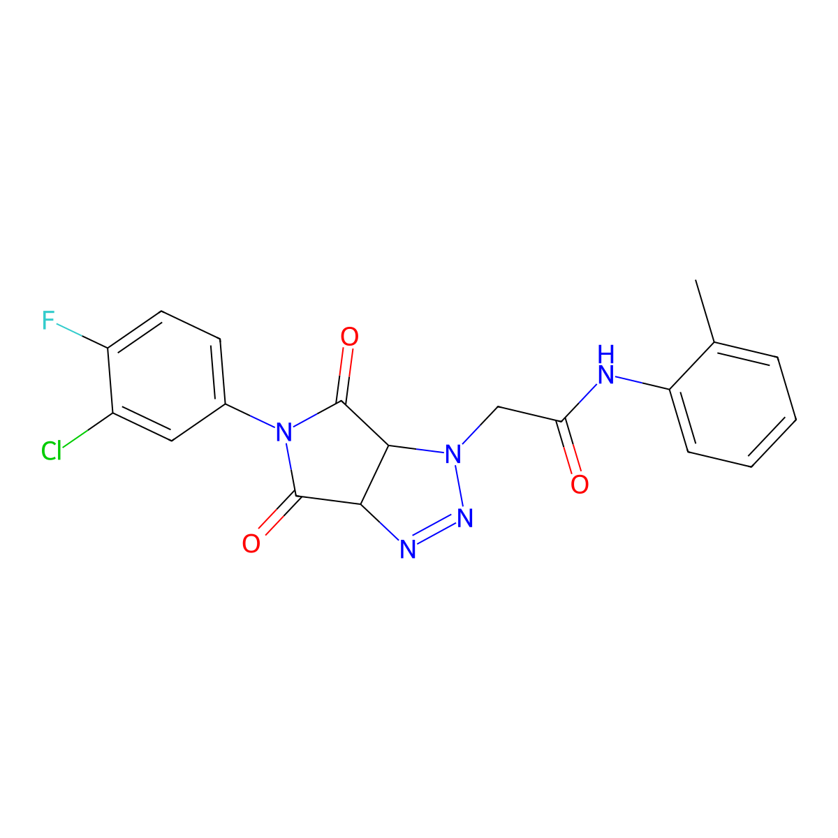 2-[5-(3-chloro-4-fluorophenyl)-4,6-dioxo-4,5,6,6a-tetrahydropyrrolo[3,4-d][1,2,3]triazol-1(3aH)-yl]-N-(2-methylphenyl)acetamide molecular structure, CAS 1052563-79-7