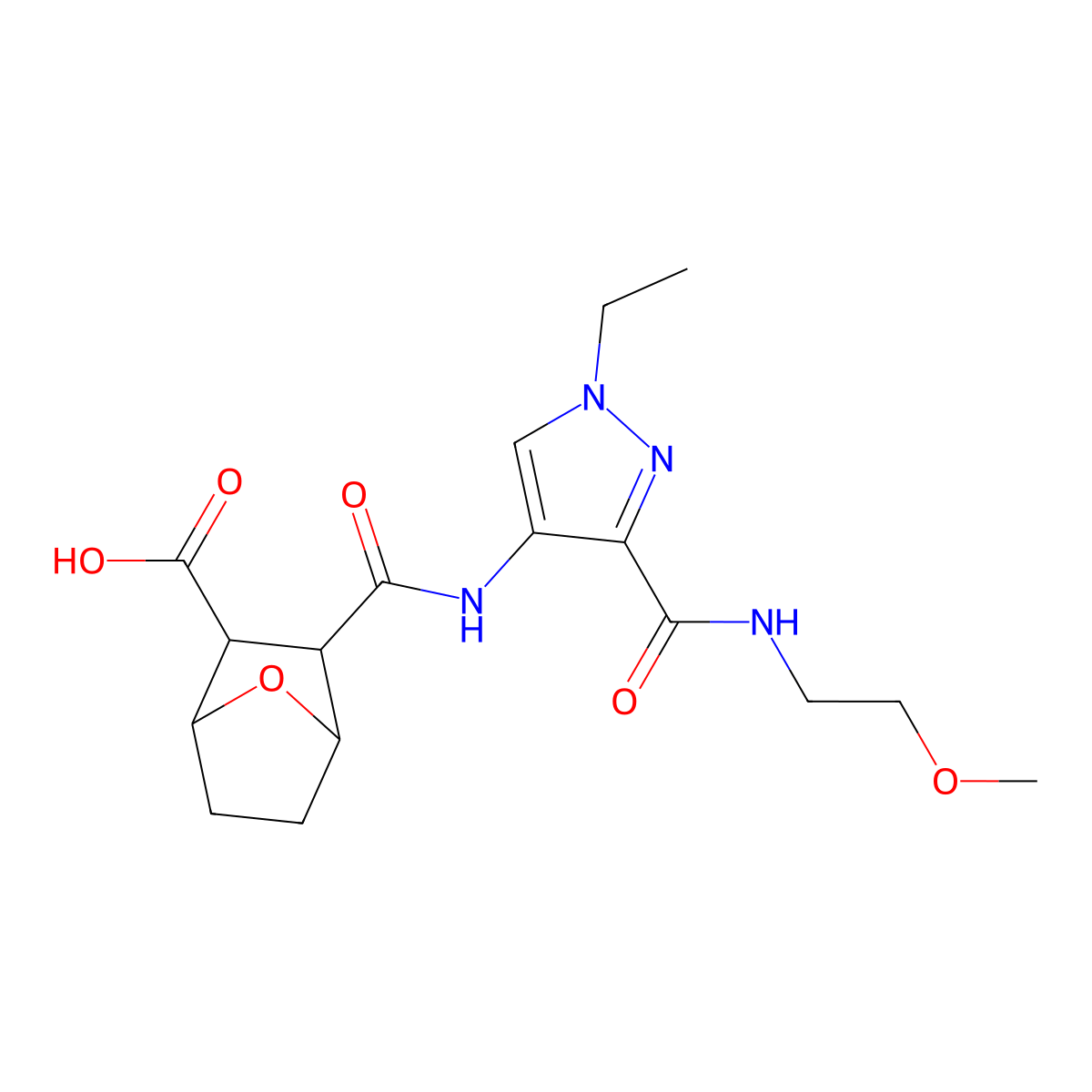 3-((1-ethyl-3-((2-methoxyethyl)carbamoyl)-1H-pyrazol-4-yl)carbamoyl)-7-oxabicyclo[2.2.1]heptane-2-carboxylic acid molecular structure, CAS 1052564-36-9