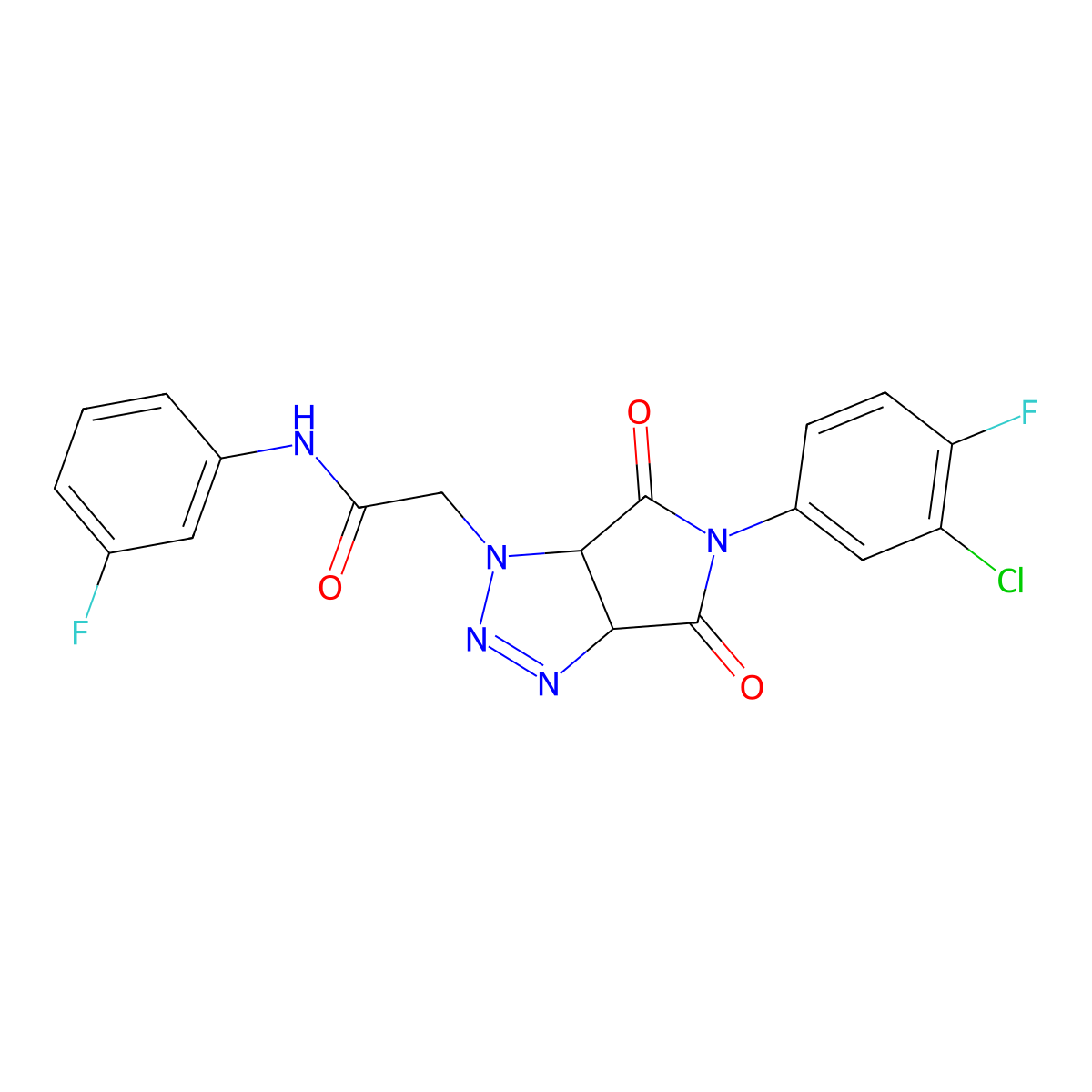 2-(5-(3-chloro-4-fluorophenyl)-4,6-dioxo-4,5,6,6a-tetrahydropyrrolo[3,4-d][1,2,3]triazol-1(3aH)-yl)-N-(3-fluorophenyl)acetamide molecular structure, CAS 1052565-50-0