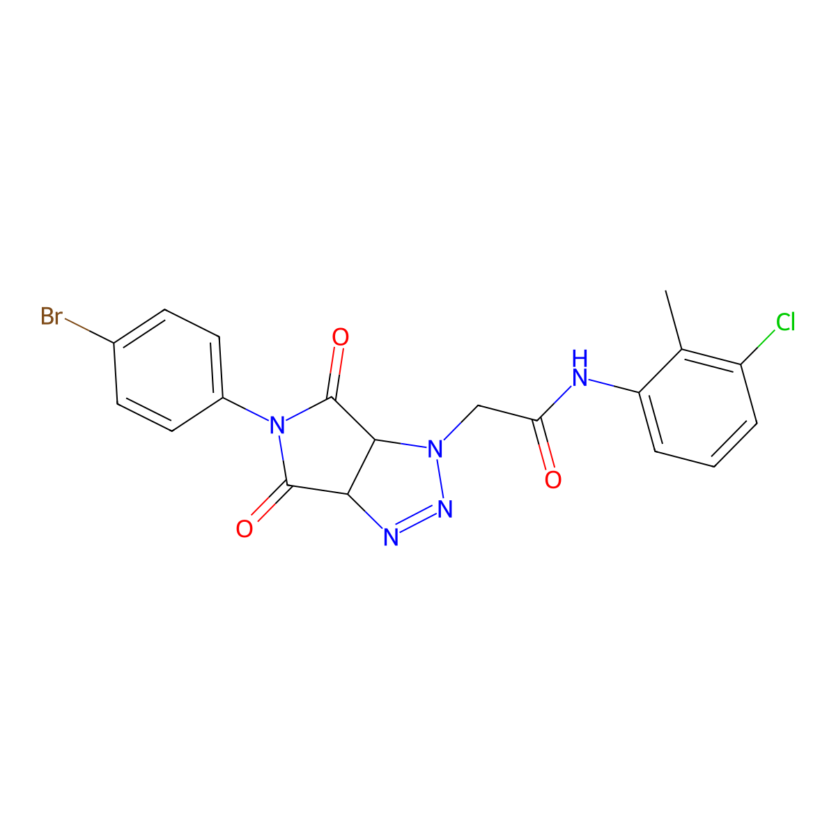 2-[5-(4-bromophenyl)-4,6-dioxo-1H,3aH,4H,5H,6H,6aH-pyrrolo[3,4-d][1,2,3]triazol-1-yl]-N-(3-chloro-2-methylphenyl)acetamide molecular structure, CAS 1052565-90-8