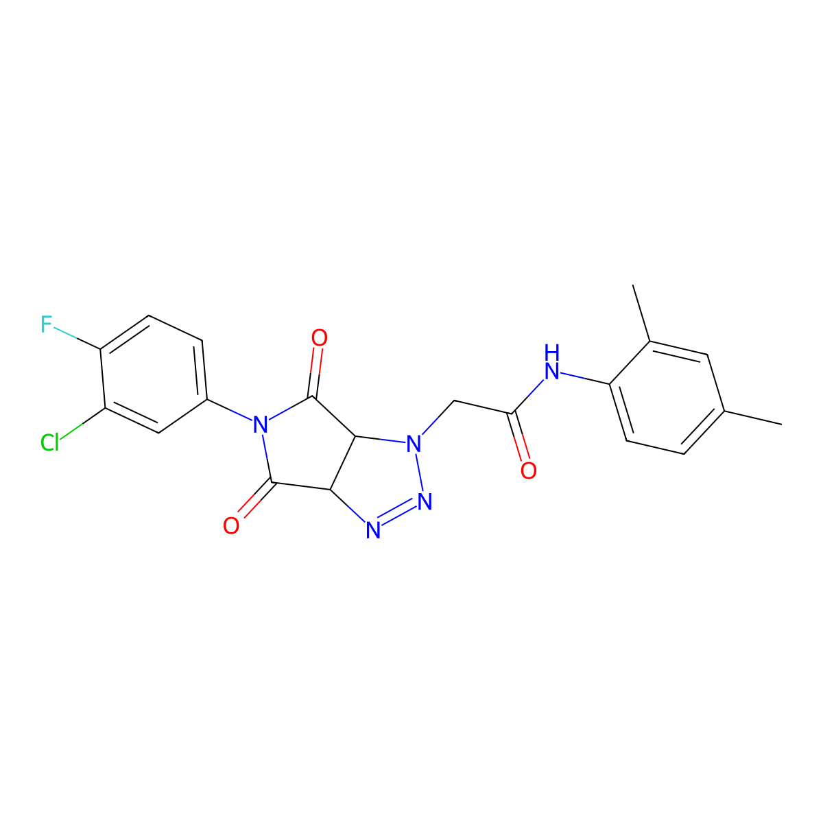 2-[5-(3-chloro-4-fluorophenyl)-4,6-dioxo-4,5,6,6a-tetrahydropyrrolo[3,4-d][1,2,3]triazol-1(3aH)-yl]-N-(2,4-dimethylphenyl)acetamide molecular structure, CAS 1052565-92-0