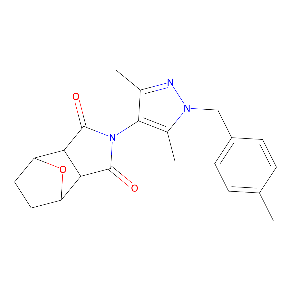 2-[3,5-dimethyl-1-(4-methylbenzyl)-1H-pyrazol-4-yl]hexahydro-1H-4,7-epoxyisoindole-1,3(2H)-dione molecular structure, CAS 1052566-53-6