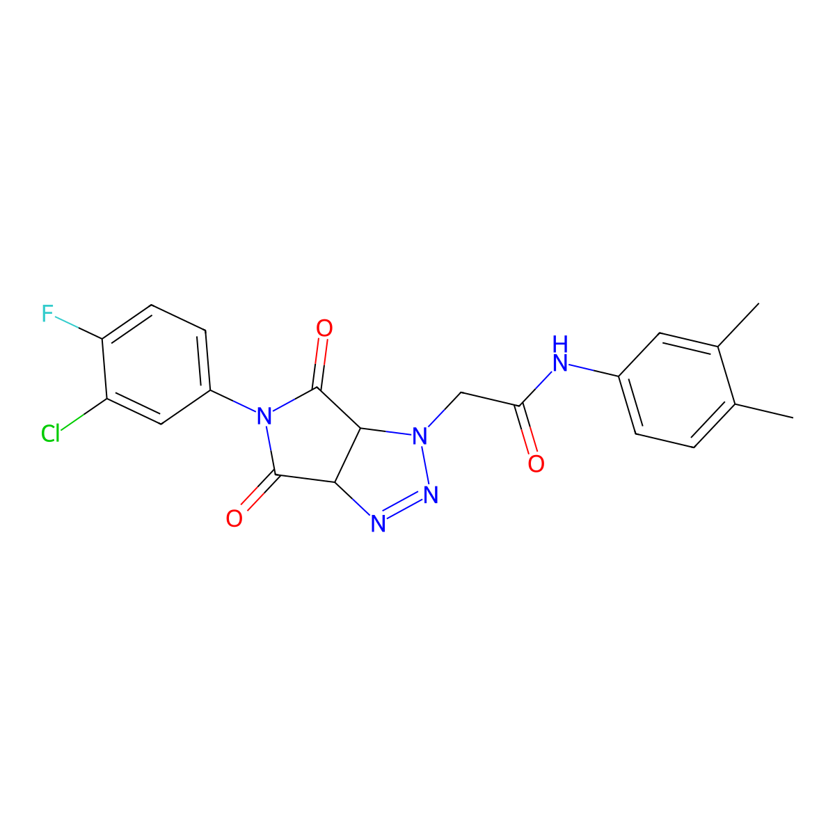 2-[5-(3-chloro-4-fluorophenyl)-4,6-dioxo-4,5,6,6a-tetrahydropyrrolo[3,4-d][1,2,3]triazol-1(3aH)-yl]-N-(3,4-dimethylphenyl)acetamide molecular structure, CAS 1052566-65-0