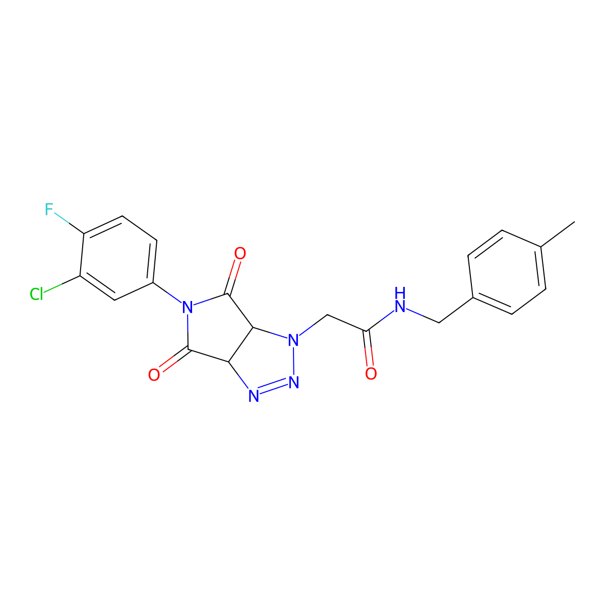 2-(5-(3-chloro-4-fluorophenyl)-4,6-dioxo-4,5,6,6a-tetrahydropyrrolo[3,4-d][1,2,3]triazol-1(3aH)-yl)-N-(4-methylbenzyl)acetamide molecular structure, CAS 1052567-07-3