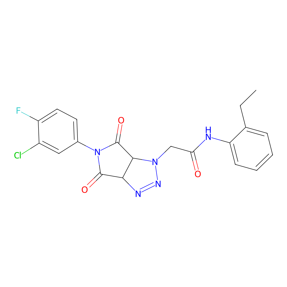 2-[5-(3-chloro-4-fluorophenyl)-4,6-dioxo-4,5,6,6a-tetrahydropyrrolo[3,4-d][1,2,3]triazol-1(3aH)-yl]-N-(2-ethylphenyl)acetamide molecular structure, CAS 1052567-17-5