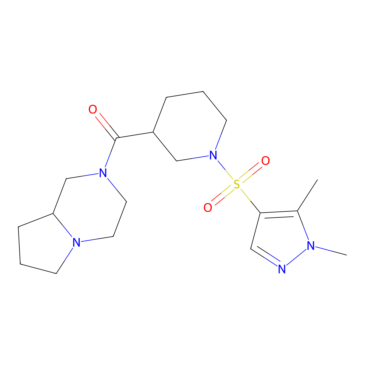 {1-[(1,5-dimethyl-1H-pyrazol-4-yl)sulfonyl]piperidin-3-yl}(hexahydropyrrolo[1,2-a]pyrazin-2(1H)-yl)methanone molecular structure, CAS 1052567-30-2