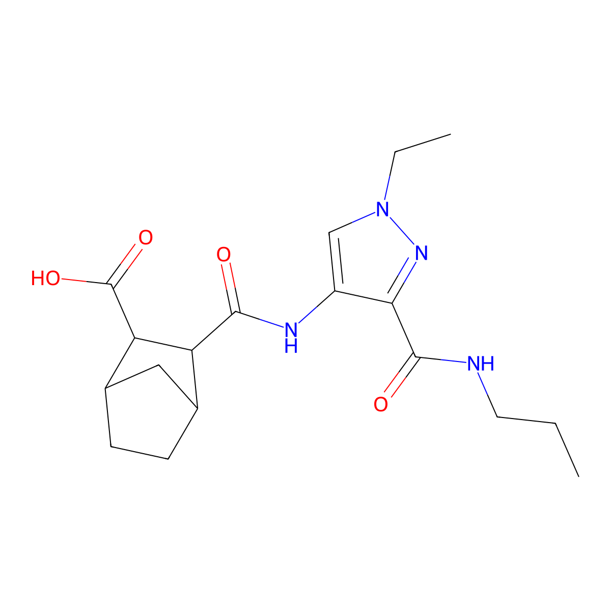 3-{[1-ethyl-3-(propylcarbamoyl)-1H-pyrazol-4-yl]carbamoyl}bicyclo[2.2.1]heptane-2-carboxylic acid molecular structure, CAS 1052568-12-3