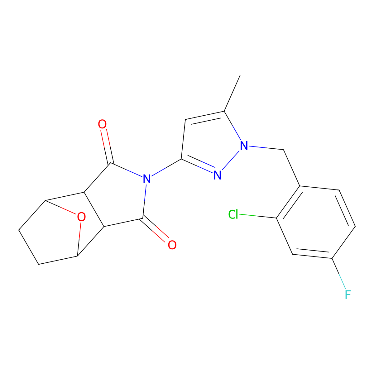 2-[1-(2-chloro-4-fluorobenzyl)-5-methyl-1H-pyrazol-3-yl]hexahydro-1H-4,7-epoxyisoindole-1,3(2H)-dione molecular structure, CAS 1052569-26-2