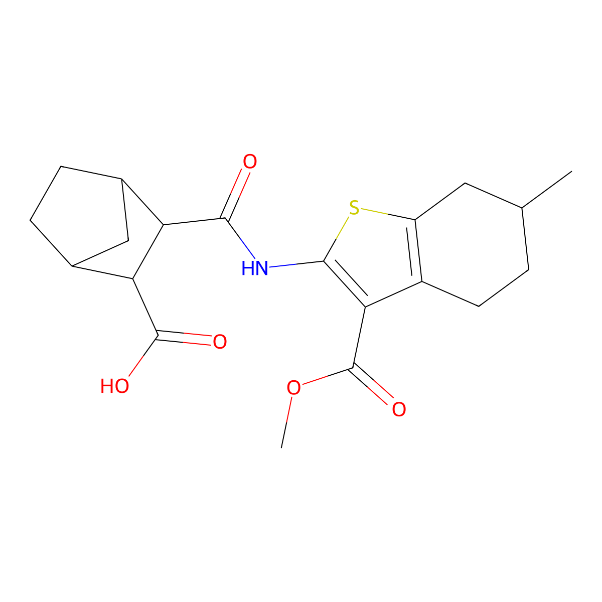 3-{[3-(Methoxycarbonyl)-6-methyl-4,5,6,7-tetrahydro-1-benzothiophen-2-yl]carbamoyl}bicyclo[2.2.1]heptane-2-carboxylic acid molecular structure, CAS 1052569-45-5