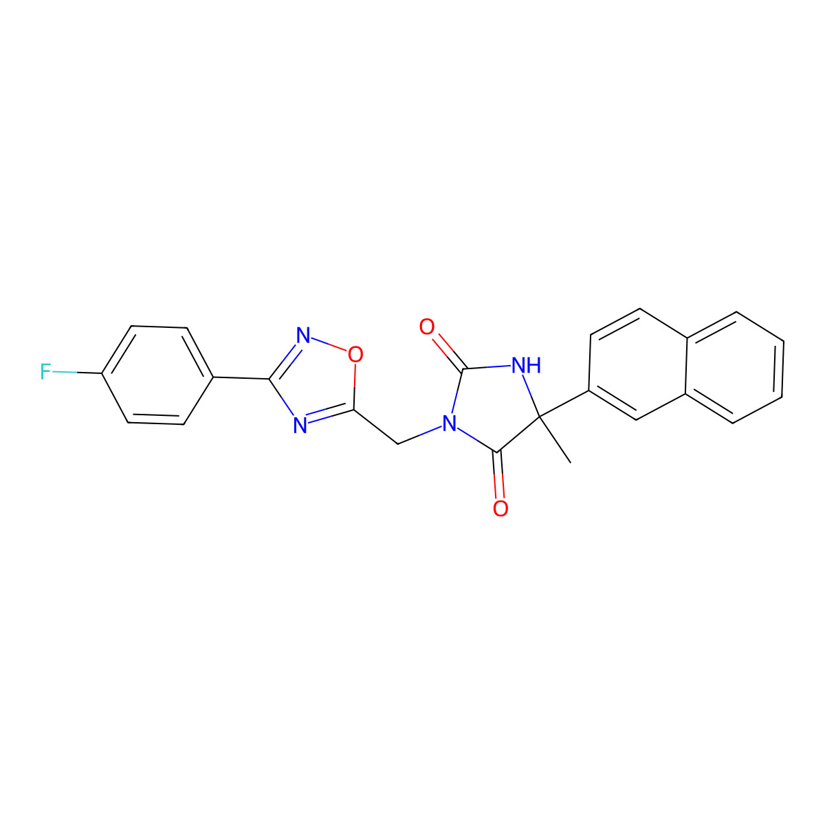3-{[3-(4-Fluorophenyl)-1,2,4-oxadiazol-5-yl]methyl}-5-methyl-5-(naphthalen-2-yl)imidazolidine-2,4-dione molecular structure, CAS 1052569-98-8