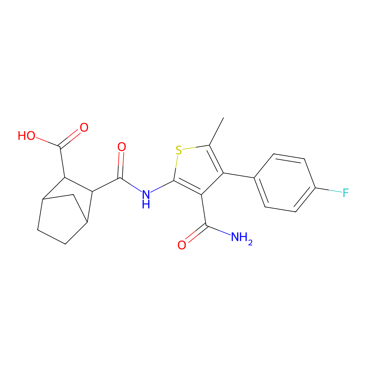 3-{[3-Carbamoyl-4-(4-fluorophenyl)-5-methylthiophen-2-yl]carbamoyl}bicyclo[2.2.1]heptane-2-carboxylic acid molecular structure, CAS 1052570-26-9