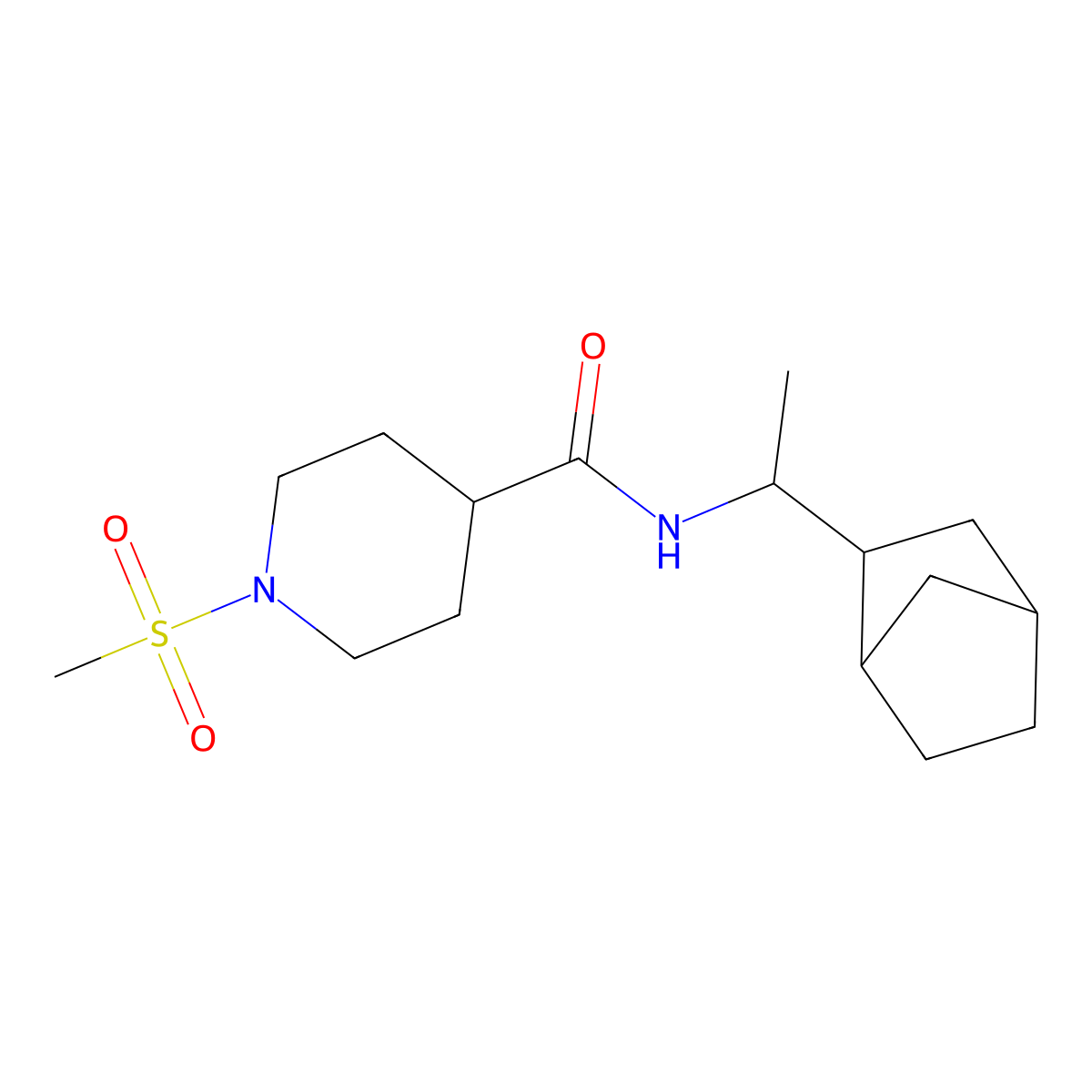 N-[1-(bicyclo[2.2.1]hept-2-yl)ethyl]-1-(methylsulfonyl)piperidine-4-carboxamide molecular structure, CAS 1052570-43-0