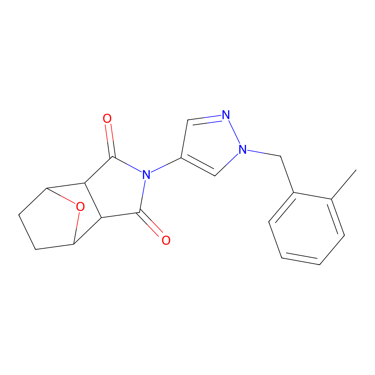 2-[1-(2-methylbenzyl)-1H-pyrazol-4-yl]hexahydro-1H-4,7-epoxyisoindole-1,3(2H)-dione molecular structure, CAS 1052571-17-1