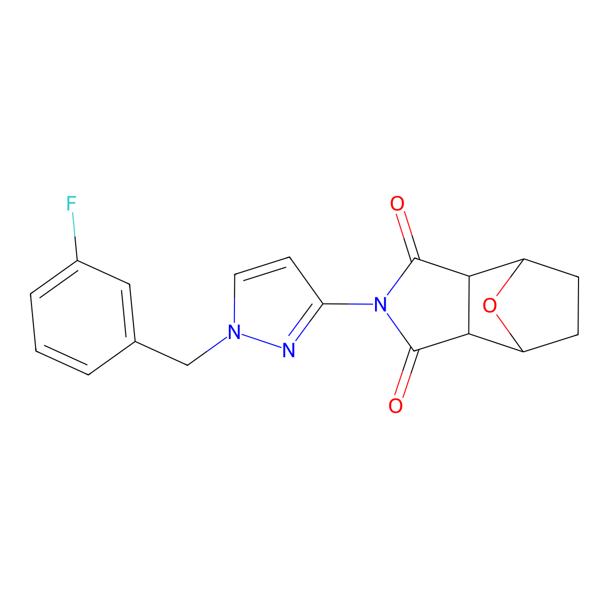 2-[1-(3-fluorobenzyl)-1H-pyrazol-3-yl]hexahydro-1H-4,7-epoxyisoindole-1,3(2H)-dione molecular structure, CAS 1052571-71-7