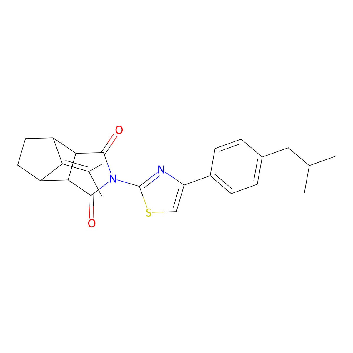 2-(4-(4-isobutylphenyl)thiazol-2-yl)-8-(propan-2-ylidene)hexahydro-1H-4,7-methanoisoindole-1,3(2H)-dione molecular structure, CAS 1052572-66-3