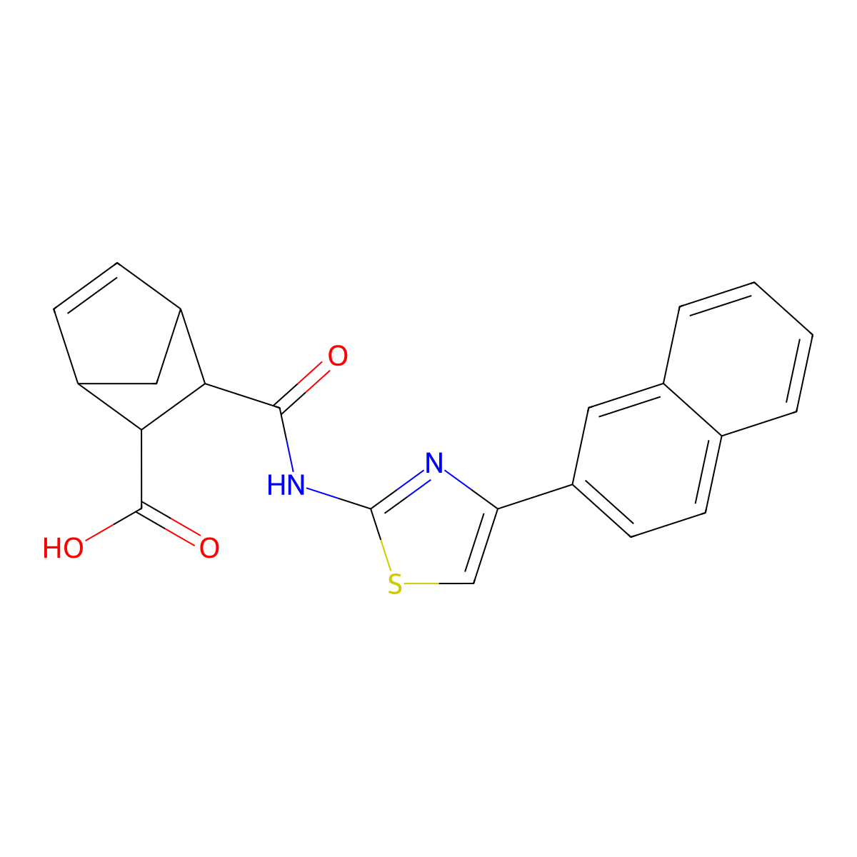 3-{[4-(Naphthalen-2-yl)-1,3-thiazol-2-yl]carbamoyl}bicyclo[2.2.1]hept-5-ene-2-carboxylic acid molecular structure, CAS 1052573-58-6