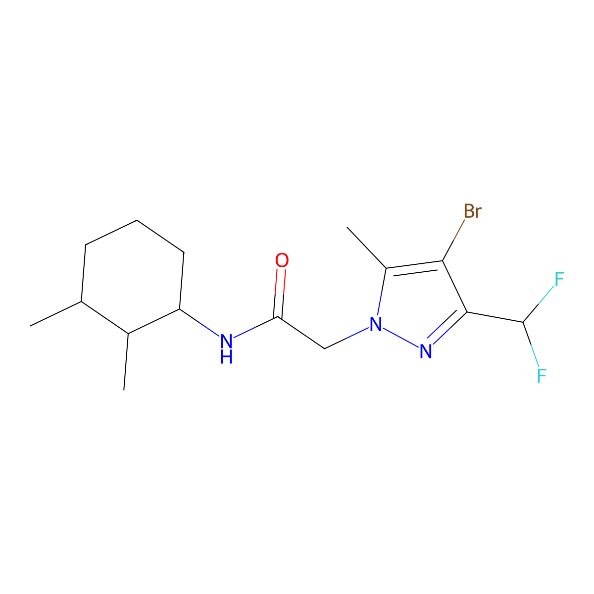 2-[4-bromo-3-(difluoromethyl)-5-methyl-1H-pyrazol-1-yl]-N-(2,3-dimethylcyclohexyl)acetamide molecular structure, CAS 1052575-08-2