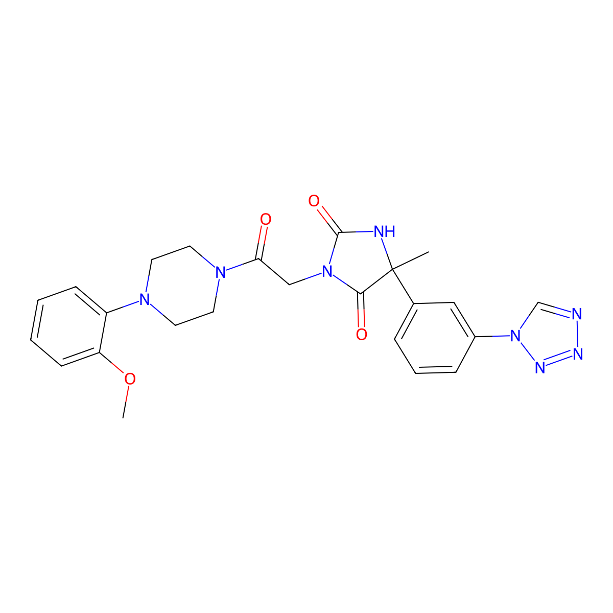 3-{2-[4-(2-methoxyphenyl)piperazin-1-yl]-2-oxoethyl}-5-methyl-5-[3-(1H-1,2,3,4-tetrazol-1-yl)phenyl]imidazolidine-2,4-dione molecular structure, CAS 1052575-46-8