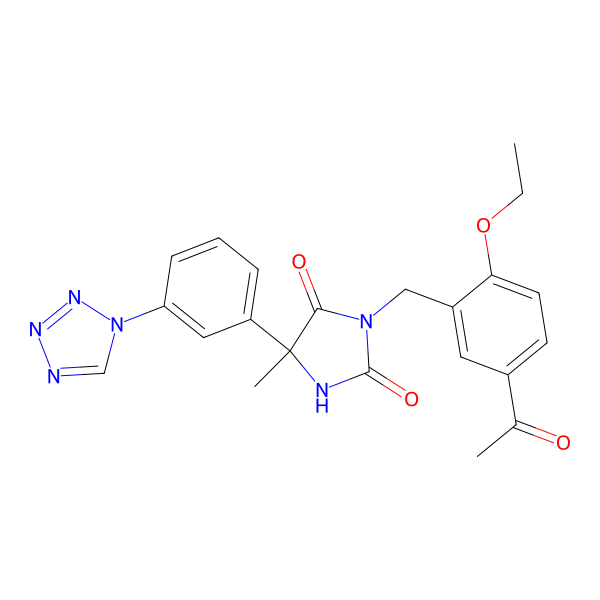 3-[(5-acetyl-2-ethoxyphenyl)methyl]-5-methyl-5-[3-(1H-1,2,3,4-tetrazol-1-yl)phenyl]imidazolidine-2,4-dione molecular structure, CAS 1052575-92-4