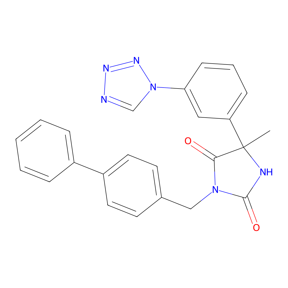 3-({[1,1'-biphenyl]-4-yl}methyl)-5-methyl-5-[3-(1H-1,2,3,4-tetrazol-1-yl)phenyl]imidazolidine-2,4-dione molecular structure, CAS 1052577-99-7