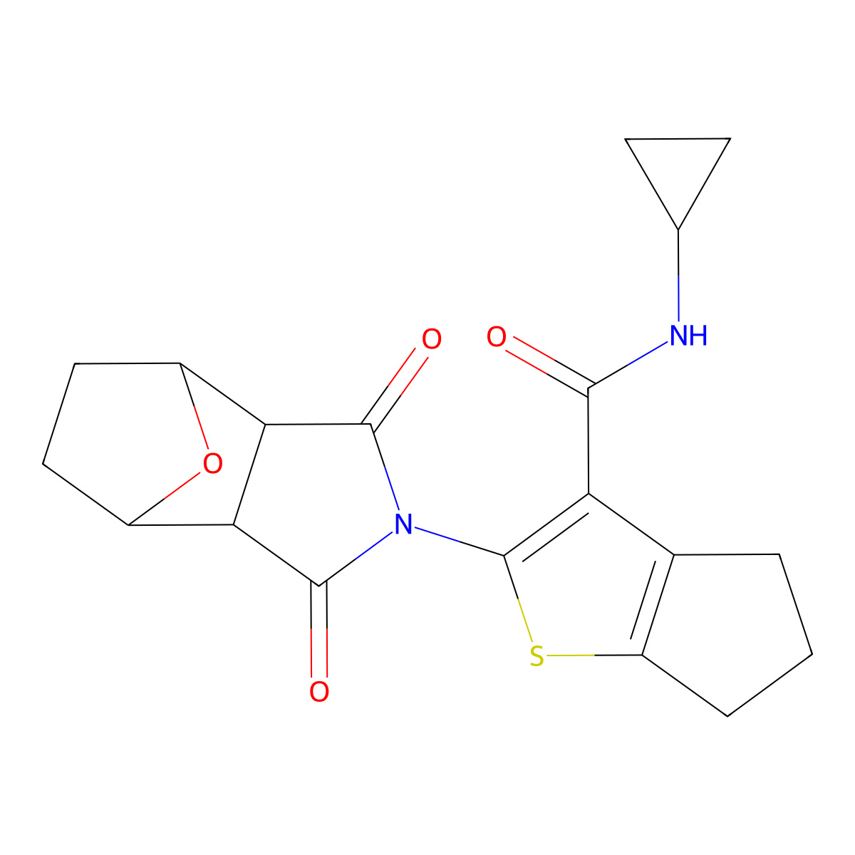 N-cyclopropyl-2-(1,3-dioxooctahydro-2H-4,7-epoxyisoindol-2-yl)-5,6-dihydro-4H-cyclopenta[b]thiophene-3-carboxamide molecular structure, CAS 1052579-35-7