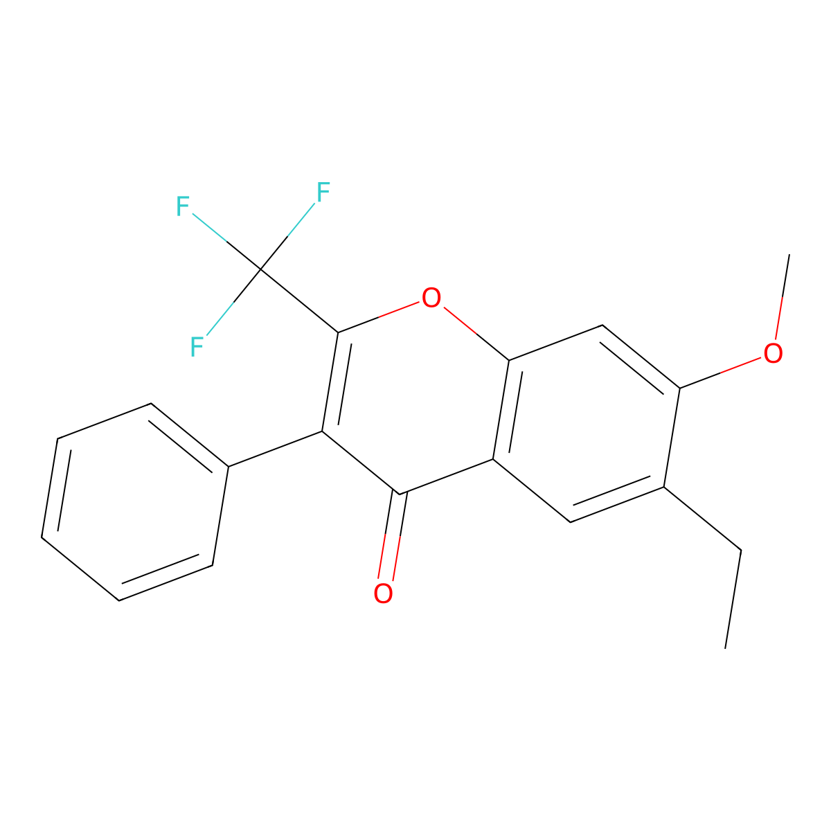 6-ethyl-7-methoxy-3-phenyl-2-(trifluoromethyl)-4H-chromen-4-one molecular structure, CAS 105258-08-0