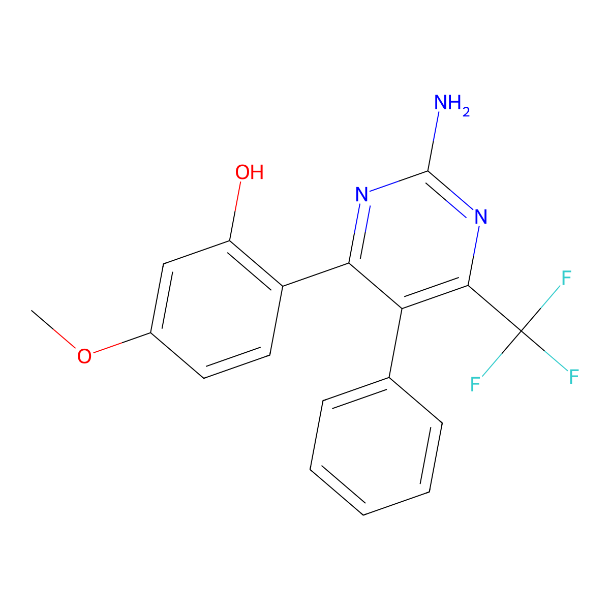 2-(2-Amino-5-phenyl-6-(trifluoromethyl)pyrimidin-4-yl)-5-methoxyphenol molecular structure, CAS 105258-17-1