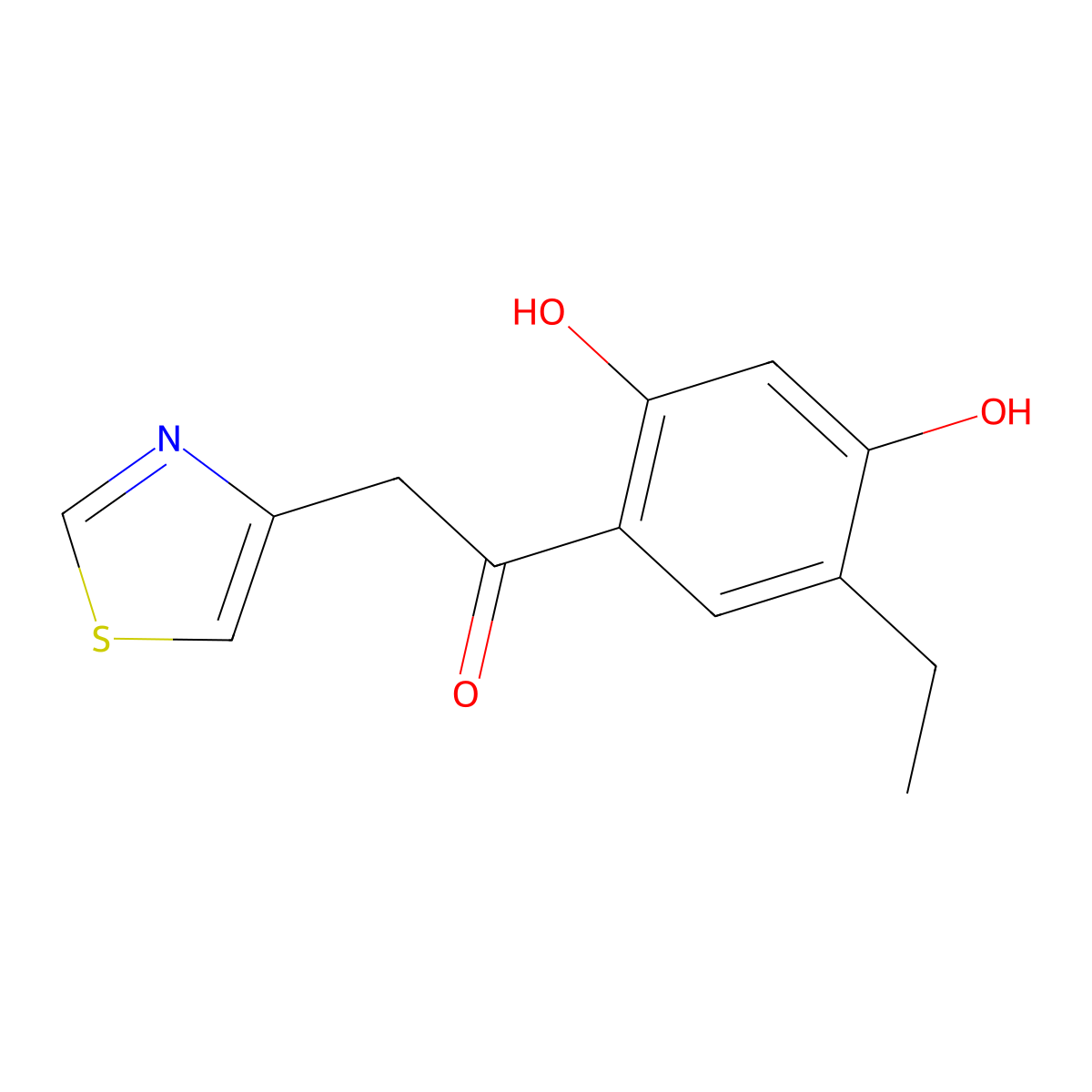 Ethanone, 1-(5-ethyl-2,4-dihydroxyphenyl)-2-(4-thiazolyl)- molecular structure, CAS 105258-31-9