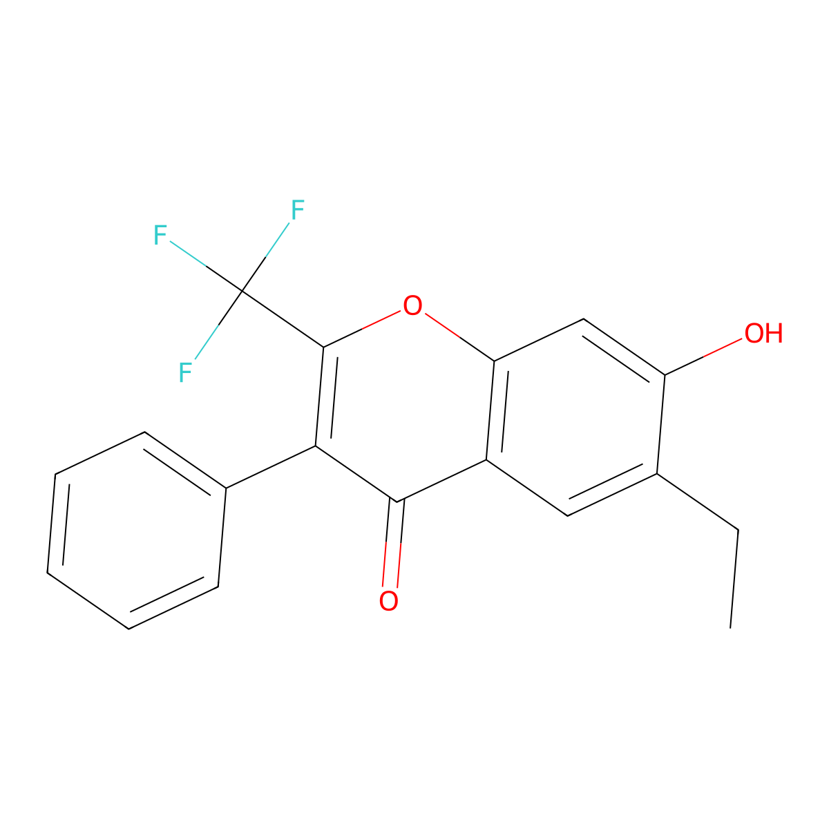 6-Ethyl-7-hydroxy-3-phenyl-2-(trifluoromethyl)-4H-1-benzopyran-4-one molecular structure, CAS 105258-37-5