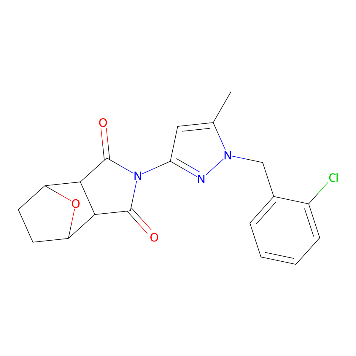 2-[1-(2-chlorobenzyl)-5-methyl-1H-pyrazol-3-yl]hexahydro-1H-4,7-epoxyisoindole-1,3(2H)-dione molecular structure, CAS 1052582-89-4